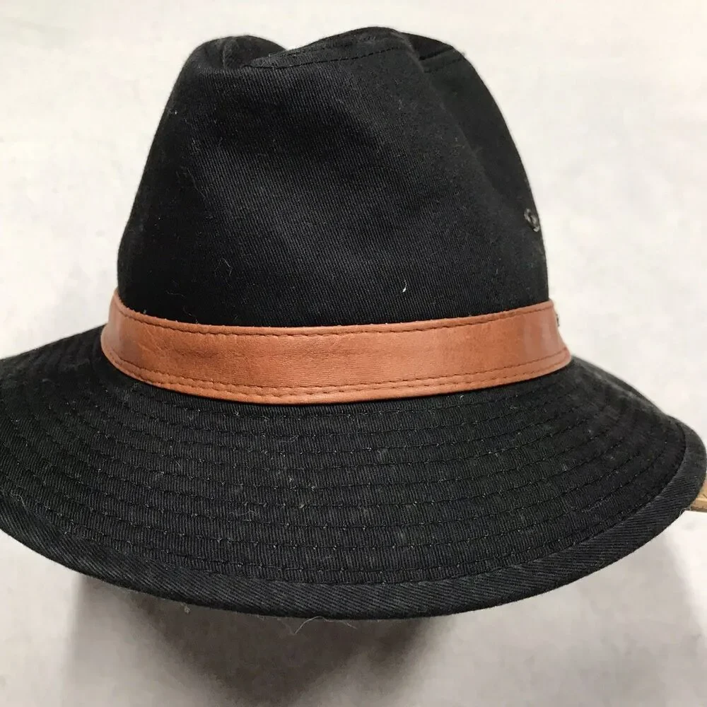 SCALA Classico Cotton Fedora Hat Men M Black Filmcore Leather Band Borsalino